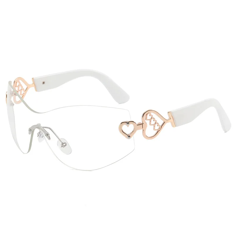 Aşk Şekilli Çerçeve güneş gözlüğü Çerçevesiz Güneş Gözlüğü Kadın Tek Parça Gözlük Gelgit Y2K Gözlük Pilot Punk Gözlük Degrade Gözlük