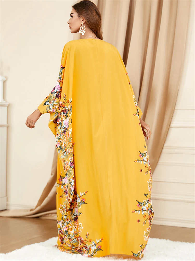 Sarı Ramazan Eid Mubarak Kaftan Dubai Abaya Pakistan Türkiye İslam Müslüman Uzun Maxi Elbise Kadınlar Robe Femme Musulmane Kaftan