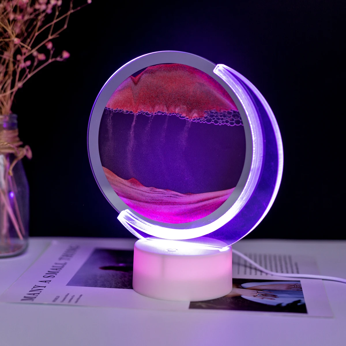 Hareketli Kum sanat resmi Yuvarlak 7 Renk USB 3D Kum Saati Derin Deniz Kum Manzarası Hareket Ekran Akan Kum Çerçeve ev Dekor İçin