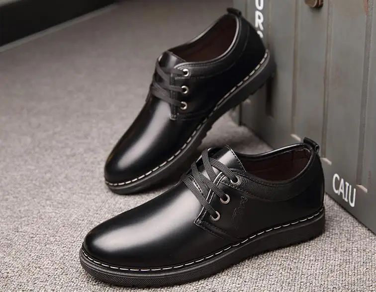 Erkek Deri rahat ayakkabılar Nefes Yaz Eğlence erkek resmi Ayakkabı Siyah kauçuk düz elbise ayakkabı