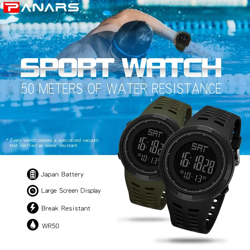 PANARS Moda Açık Spor İzle Erkekler Çok Fonksiyonlu Kol Saatleri çalar saat Chronograph 5Bar Su Geçirmez Dijital Reloj Hombre