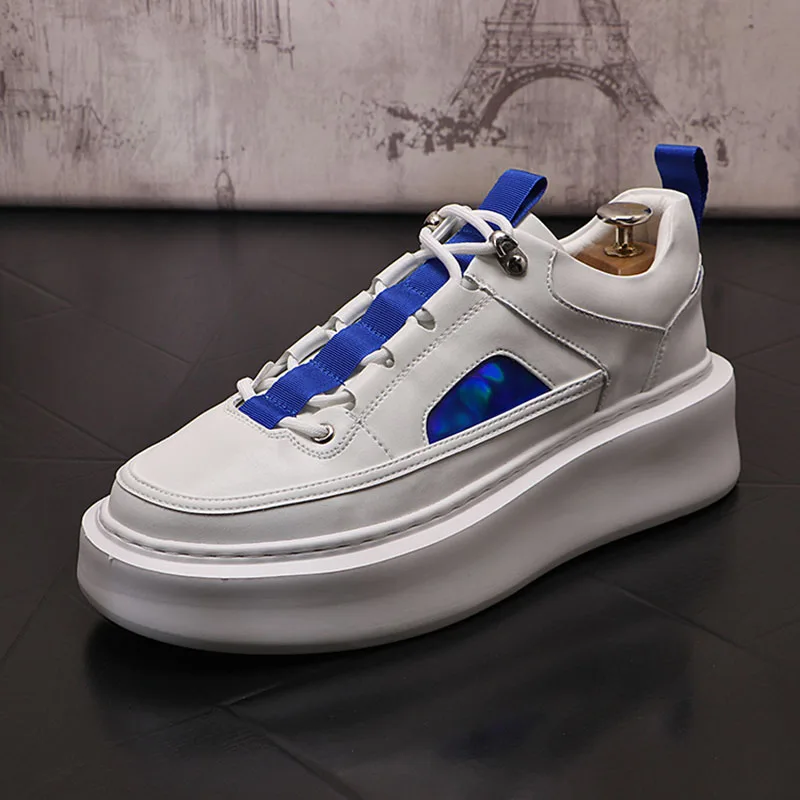 Yeni Lüks Tasarımcı erkek Beyaz Mavi Kalın Tabanlı ayakkabılar Erkek günlük mokasen ayakkabıları Moccasins Spor Yürüyüş Sneakers Zapatos Hombre