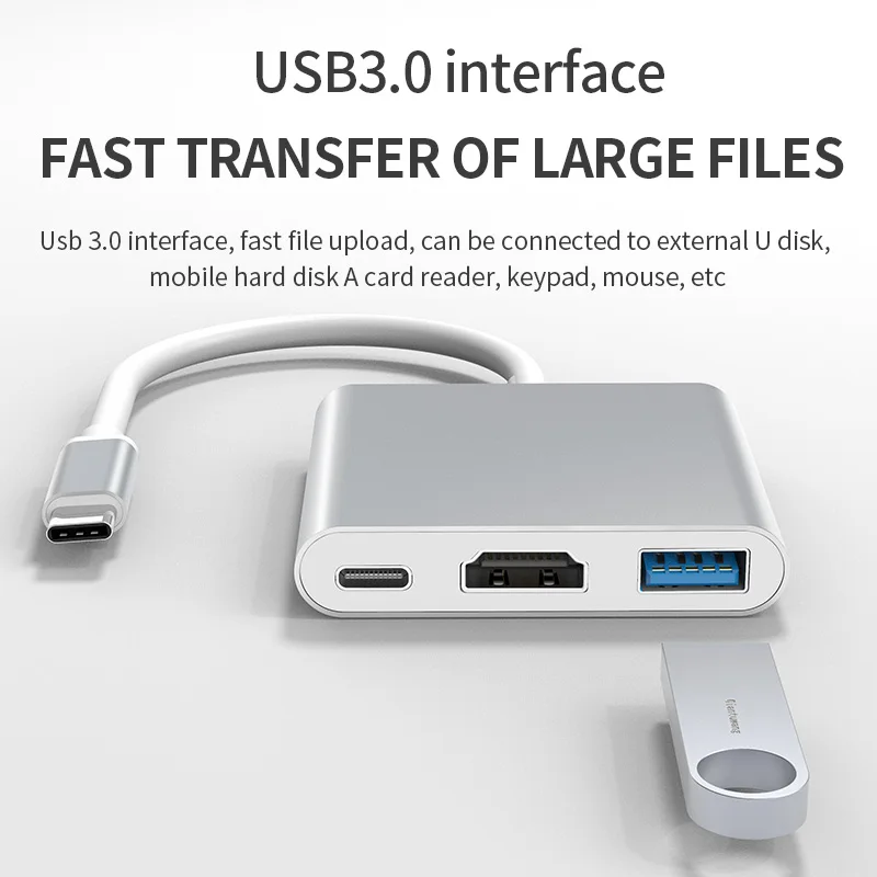 3-in - 1 USB C Hub ile 100W Güç Teslimat USB 3.0 4K HDMI için 2023-2016 MacBook Pro Yeni Mac Hava Güverte İstikrarlı Sürücü Adaptörü