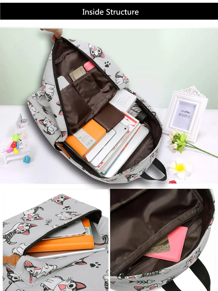 genç kızlar için okul çantaları schoolbag çocuk sırt çantaları sevimli hayvan baskı tuval okul sırt çantası çocuklar kedi çantası paketi