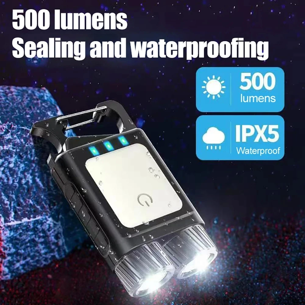 500LM Süper Parlak EDC El Feneri Çok Fonksiyonlu Taşınabilir LED el feneri USB Şarj Edilebilir Mini ışıklı anahtarlık Balıkçılık Kamp Lambası