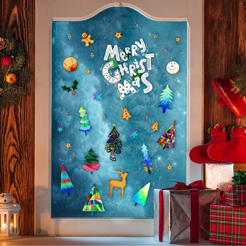 Oturma Odası ev dekorasyon için duvar çıkartması Merry Christmas Statik cam çıkartması pencere dekorasyonu Sticker