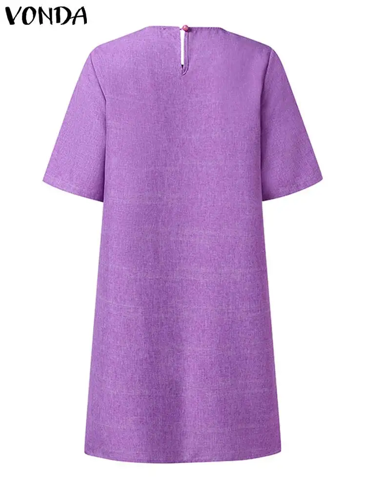 Zarif Düz Renk Püskül Mini Elbise 2023 VONDA Yaz Kadın Kısa Kollu Kruvaze Akşam Sundress Casual Parti Vestido