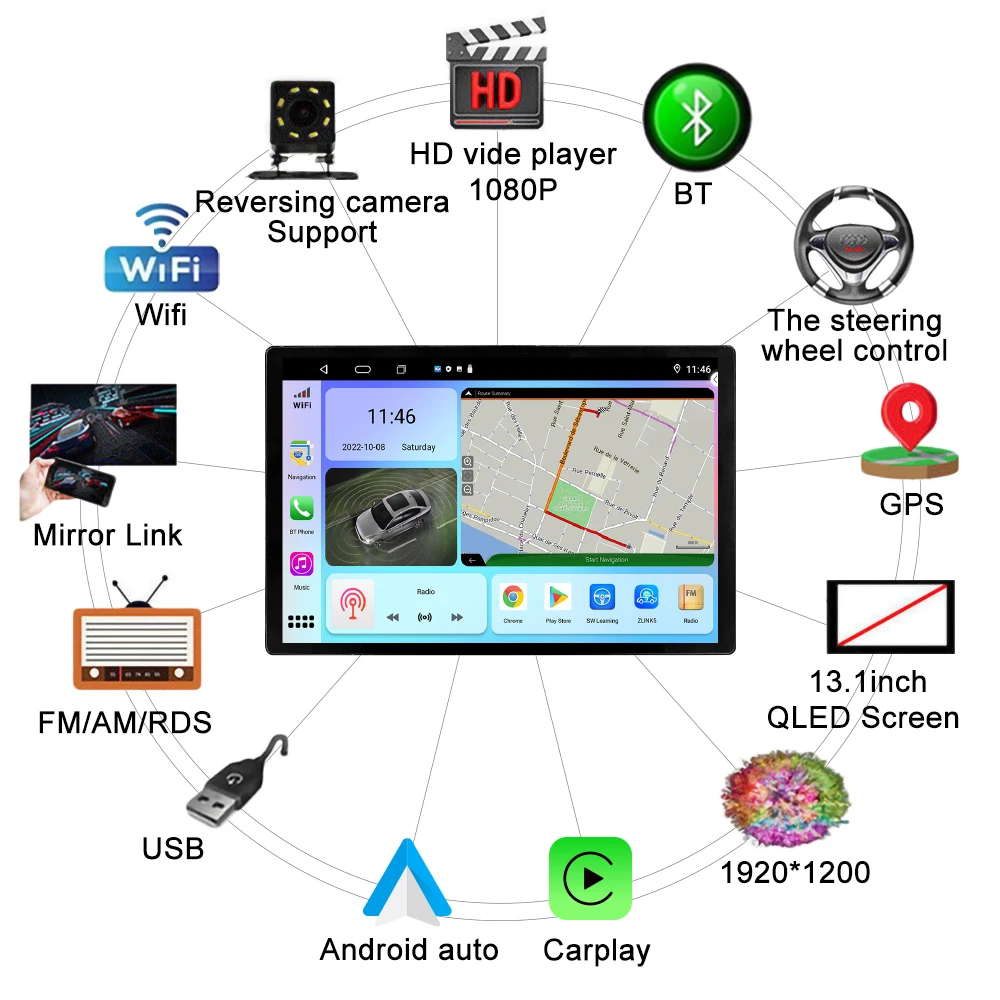 13.1 inç Araba Radyo Toyota crown 2015 2016-2018 İçin araç DVD oynatıcı GPS Navigasyon Stereo Carplay 2 Din Merkezi Multimedya Android Otomatik