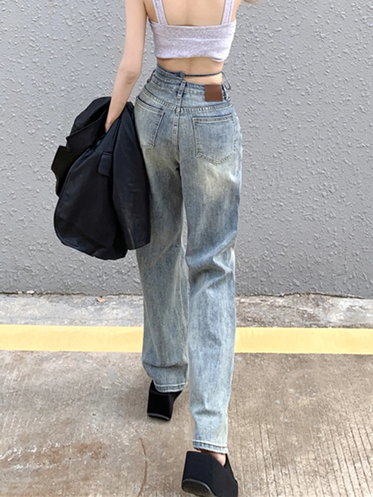 Circyy Şalvar Kot Kadın Mavi Yüksek belli kot pantolon Y2K Streetwear Vintage Moda Yeni Bahar Tam Boy Pantolon Tasarımcısı
