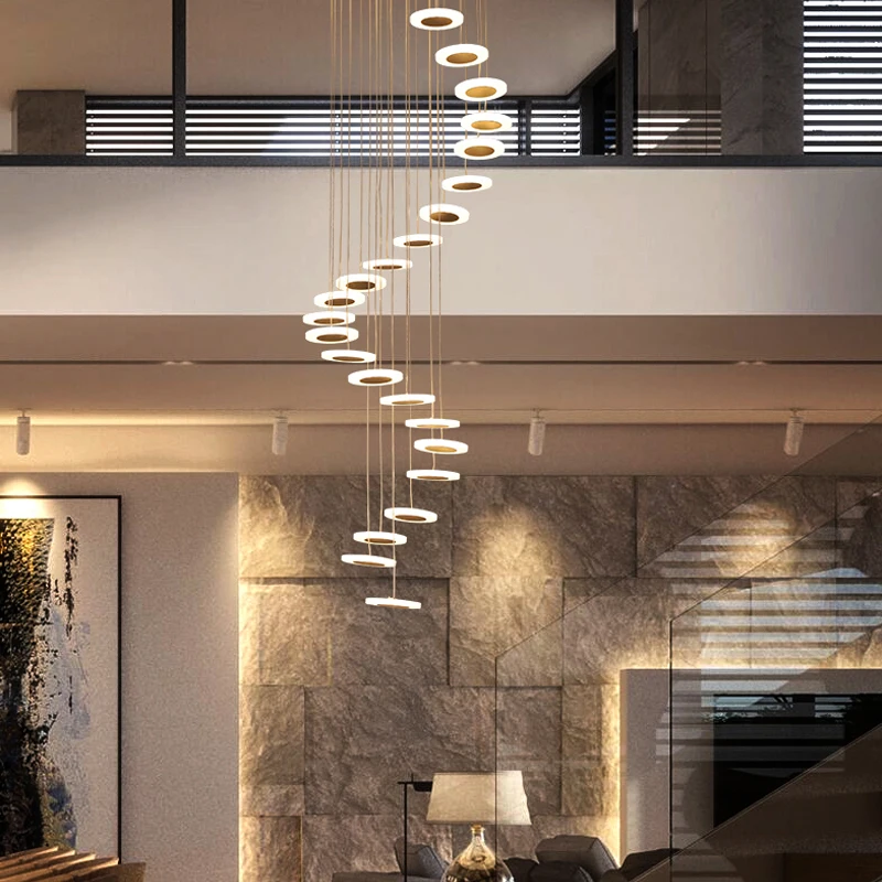 Modern LED kolye ışıkları halka avize döner merdiven oturma odası asılı lamba restoran dubleks Villa iç aydınlatma