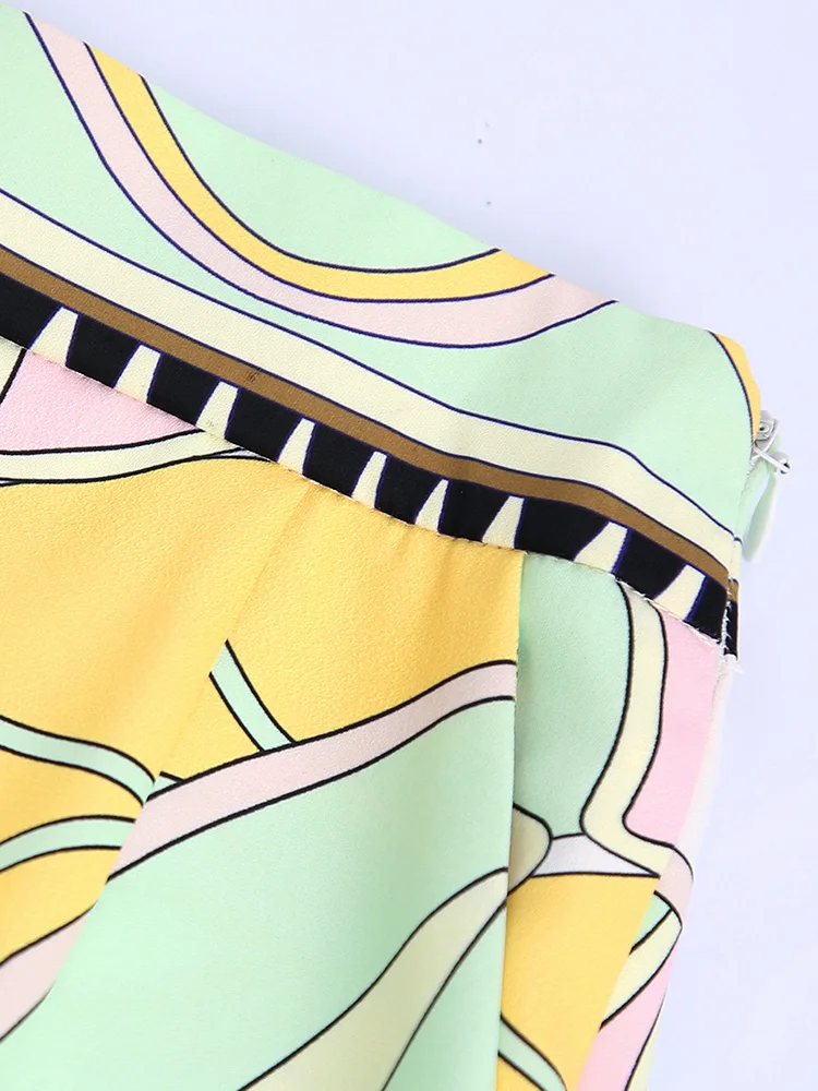 2022 Moda Vintage Baskı Şort Setleri Bayan Kıyafetler Uzun Kollu Kravat Yay Etek Gömlek Ve Yüksek Bel Skort İki Parçalı Set Kadın