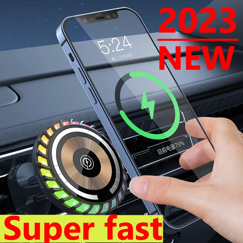 RGB Manyetik Araç Kablosuz Şarj Hava Firar Tutucu Magsaf iPhone 14 13 12 Pro Max Mini Hızlı Şarj Telefon Hediye Mıknatıs Halkası