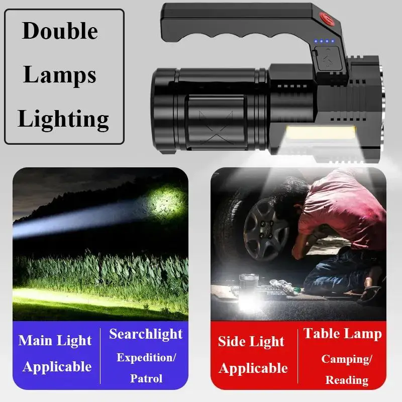 Açık LED taşınabilir projektör devriye ışık USB şarj edilebilir yan ışık aydınlatma güçlü ışık uzun menzilli el feneri