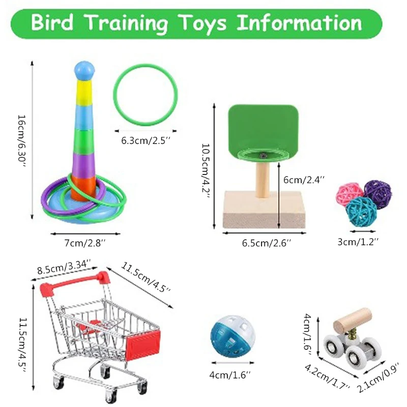 6 Adet Kuş İstihbarat Eğitim Oyuncak Papağan Mini Alışveriş Sepeti Paten İstifleme Halka Oyuncaklar Çan Topları