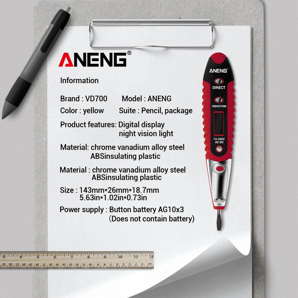 ANENG VD700 LCD Dijital gerilim dedektörleri 12-250V Volt Akım Elektrik Test Kalem AC / DC Temassız voltmetre Kalem Metre