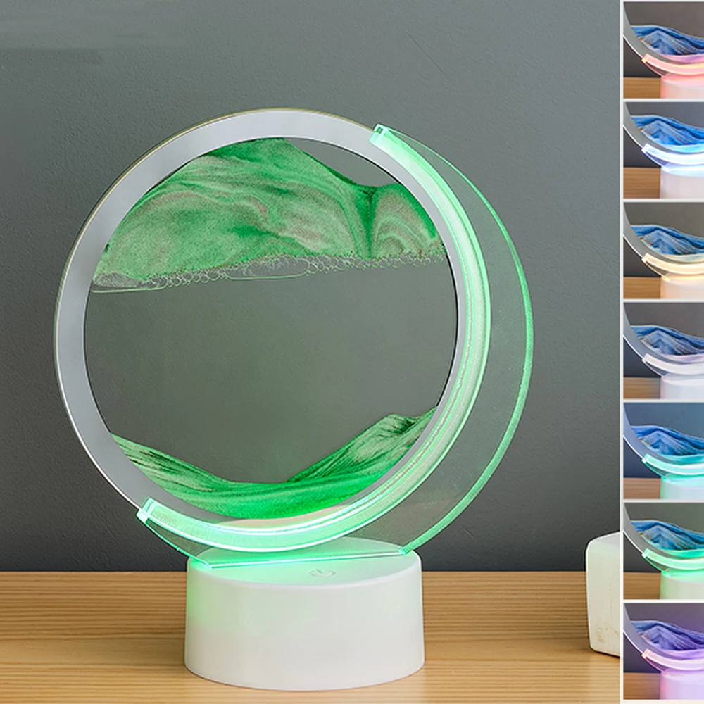 Hareketli Kum sanat resmi Yuvarlak 7 Renk USB 3D Kum Saati Derin Deniz Kum Manzarası Hareket Ekran Akan Kum Çerçeve ev Dekor İçin