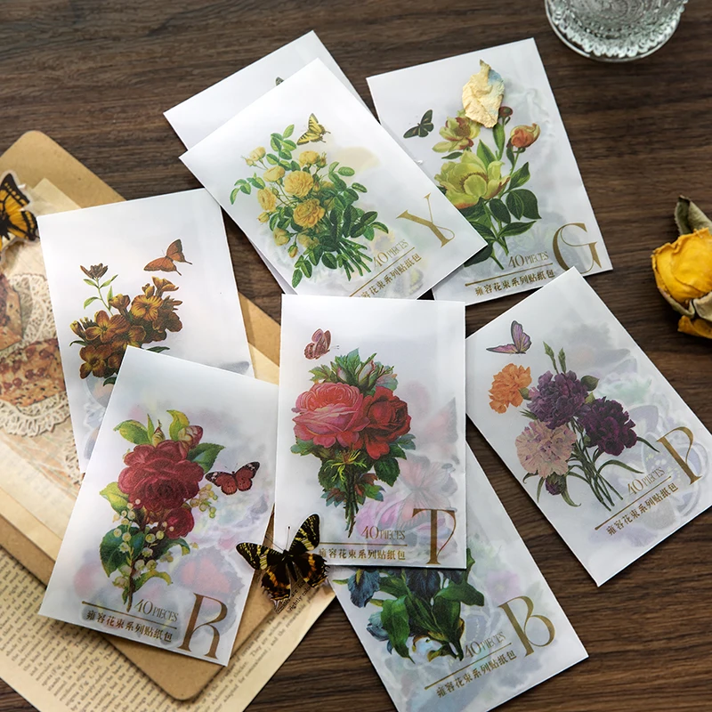 40 Adet Vintage Botanik Çıkartmalar Estetik Çiçek Kelebek El Hesabı Malzeme Dekoratif Kırtasiye Karalama Defteri Günlüğü Çıkartmalar