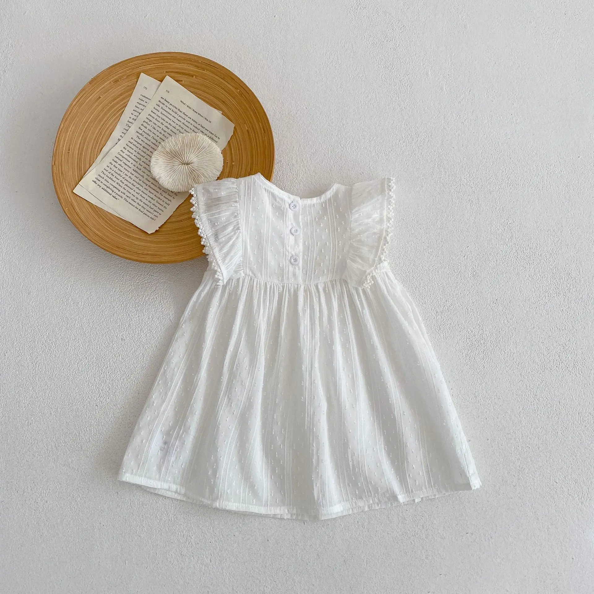 Yaz Bebek Kız Pamuk Çizgili Noktalar V Yaka Backless Kolsuz Çemberli Elbise Çocuklar Güzel Kıyafetler Çocuk Tatlı Etek 0-3 yıl